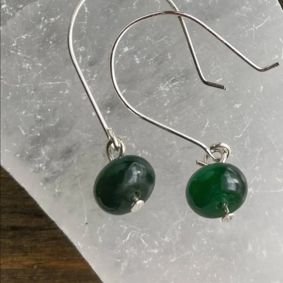 Untreated emerald 8mm rondel dangle silver earrings/fall vibes colorful - Picture 1 of 5
